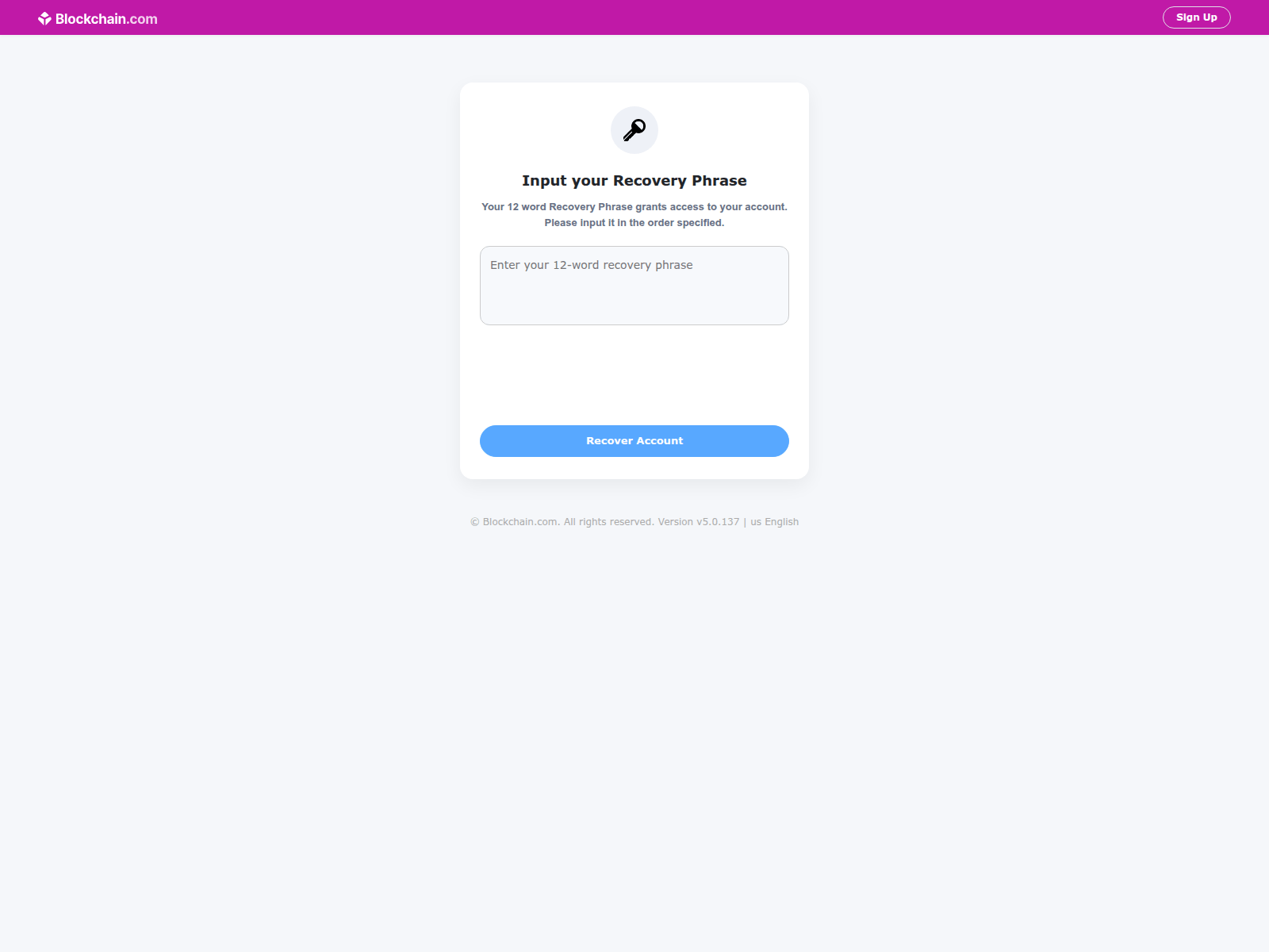 Screenshot of recoveryassaetmgmt.icu