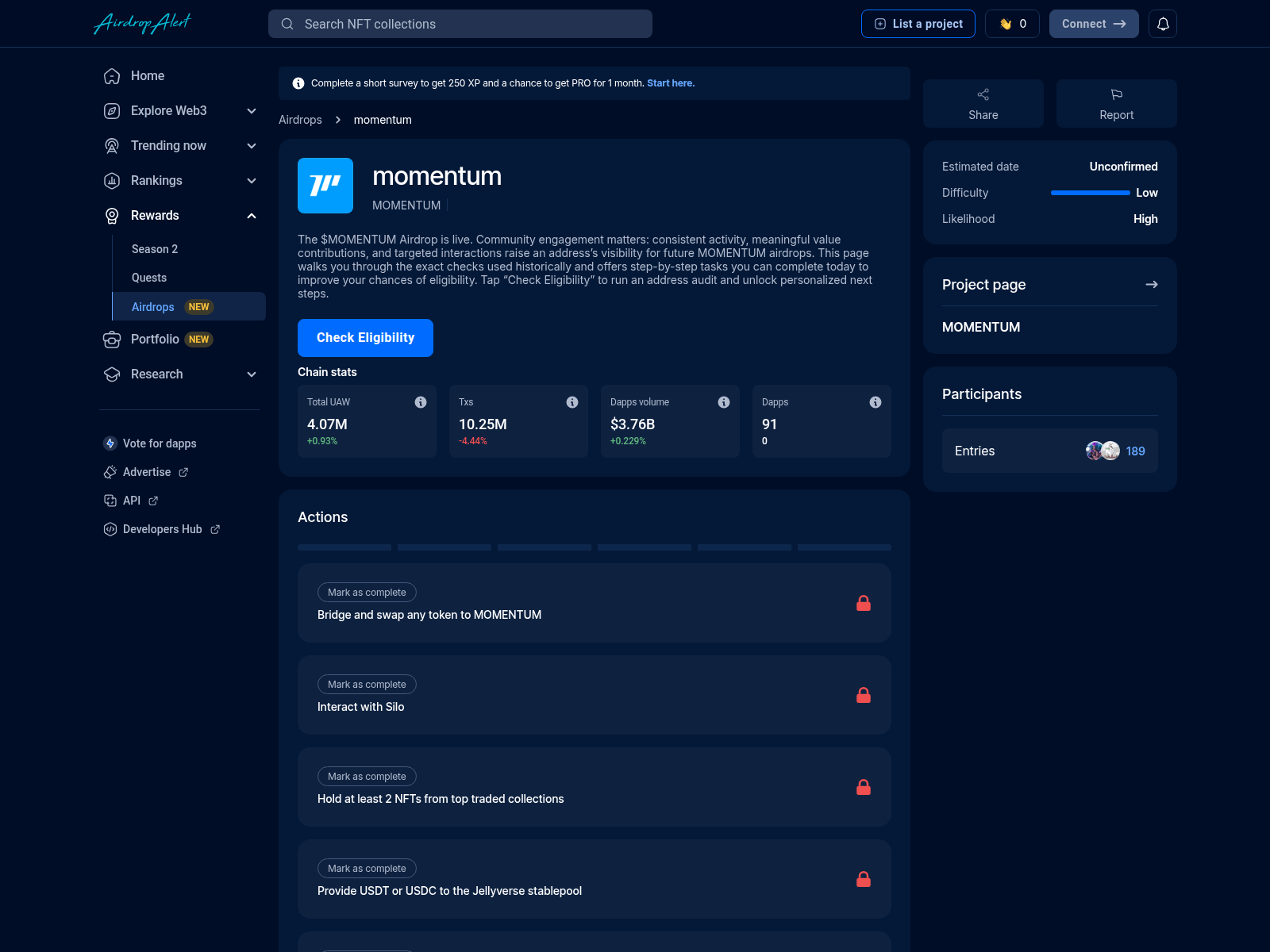 Screenshot of momentum.airdropsalert.bar