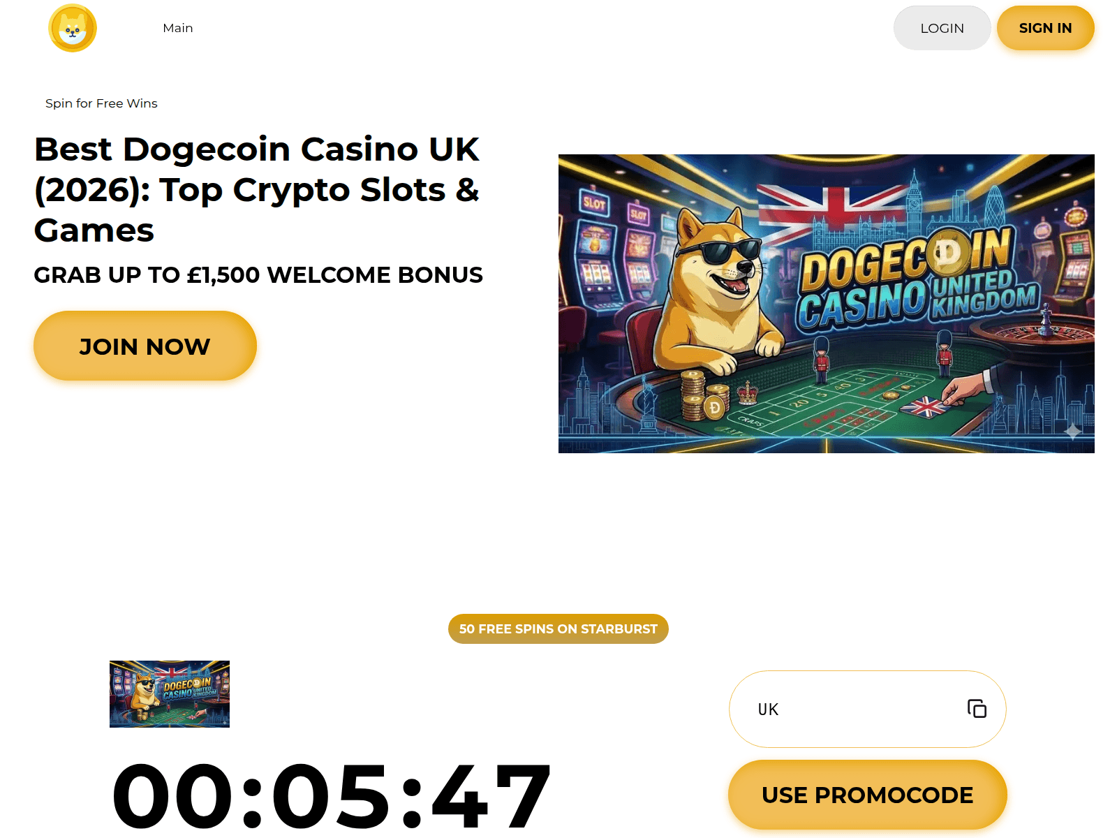 Screenshot of dogecoin-casino.uk
