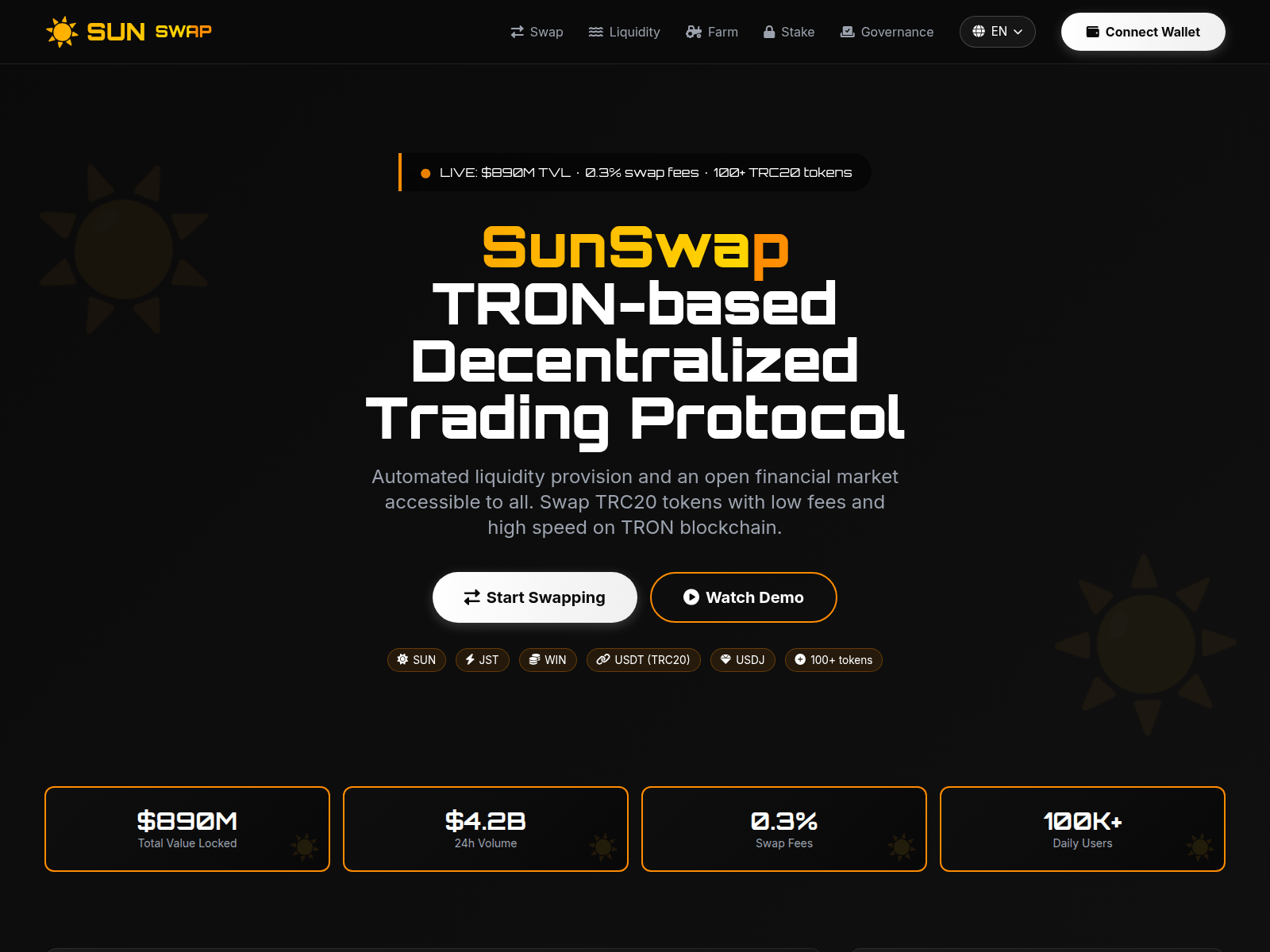 Forensic screenshot of sunswap.asia showing the phishing page layout